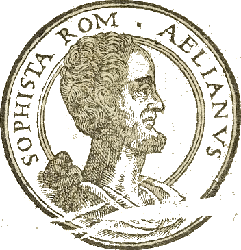 An imagined likeness of Claudius Aelianus from a 1610 edition of the Varia Historia.