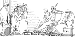 Demodocos singing to Odysseus and Alcinous by John Flaxman.