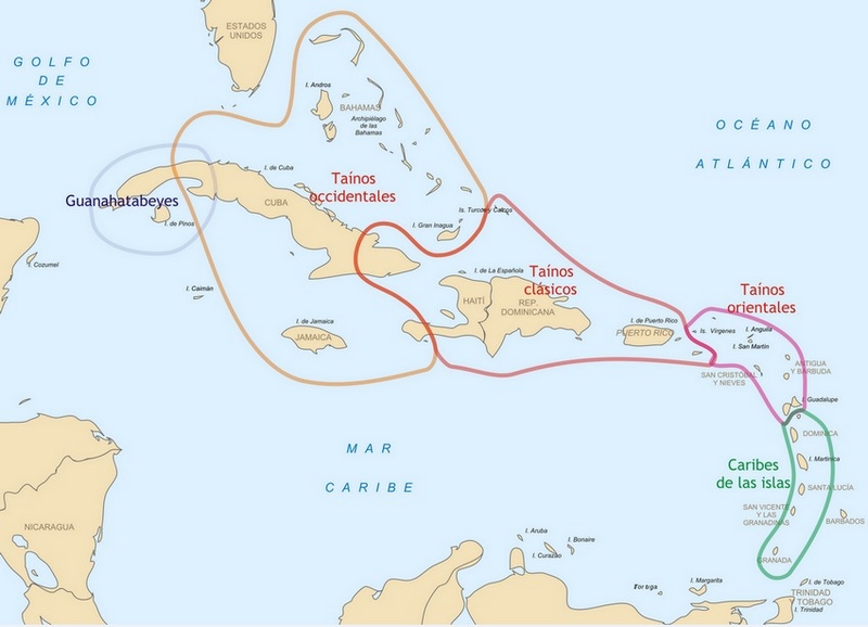 Map depicting cultural areas in the Caribbean at the time of European "contact."
