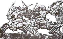 An Assyrian relief depicting Cimmerian warriors in battle