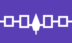 Flag of the Haudenosaunee or Iroquois by Himasaram and Zscout370 via Wikimedia.