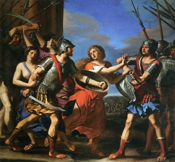 Barbieri, Giovanni Grancesco (1645). Hersilia Separating Romulus and Tatius.