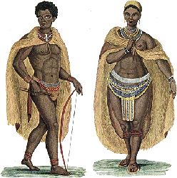 A early 19th century depiction of Khoekhoe peoples by A. Burchill via Wikimedia.
