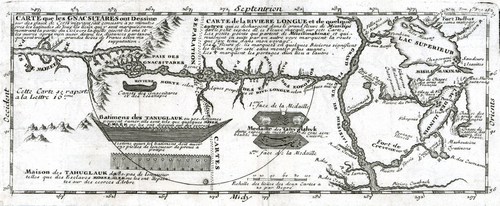 Baron de Lahontan's map of the purported Long River and its nations.