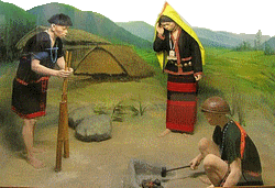 Diorama and wax figures of Adi Minyong people in Jawaharlal Nehru Museum, Itanagar.