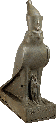 Greywacke statue of Horus protecting Nectanebo II.