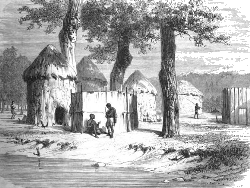 A Nuer village from Karl Girardet's Le Tour du monde.