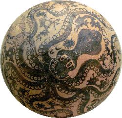A Minoan clay bottle showing an Octopus, currently in the Archaeological Museum at Herakleion.
