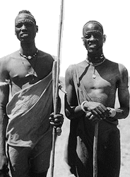 Two Shilluk men near Malakal, South Sudan by the Matson Photo Service.