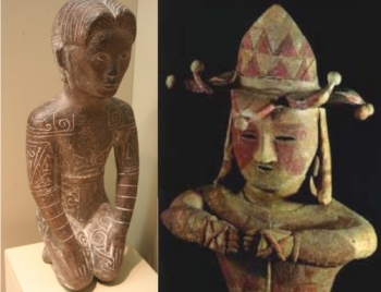 A figurine from the Chinese state of Yuè & a Haniwa statuette. Both display evidence of tattooing as part of the customs of the respective peoples.